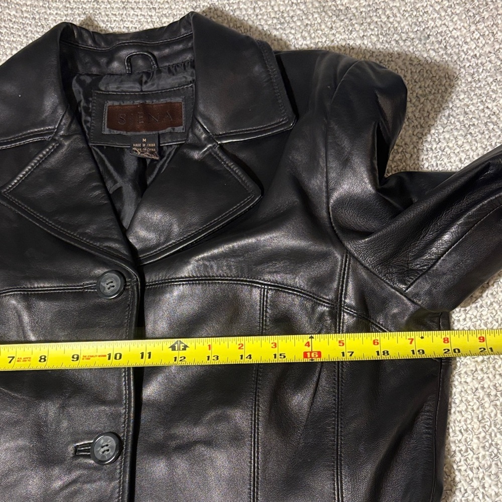 Siena Studio Black Leather Jacket Blazer Button Front with Pockets - Picture 4 of 13